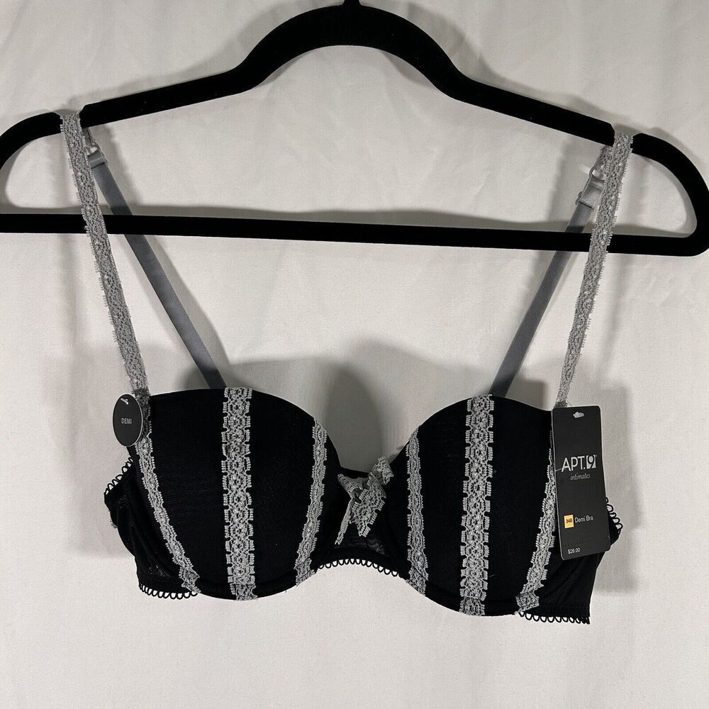 Apt 9 Bra Women's 34B Black White Lace Demi Bra Underwire Intimate Hook & Eye